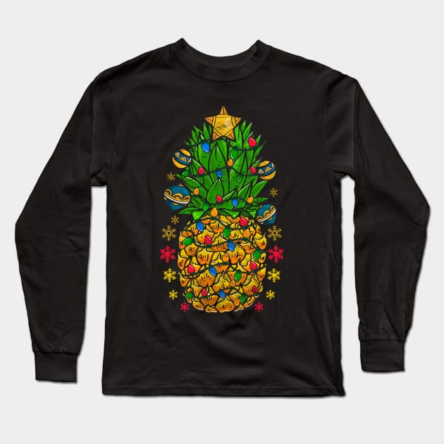 Christmas Lights Tropical Pineapple Hawaiian Christmas In July Long Sleeve T-Shirt by shirtsyoulike